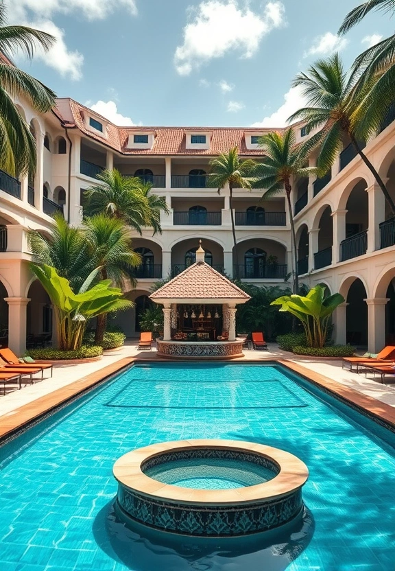 Elegant resort pool surrounded by tropical gardens in Barbados