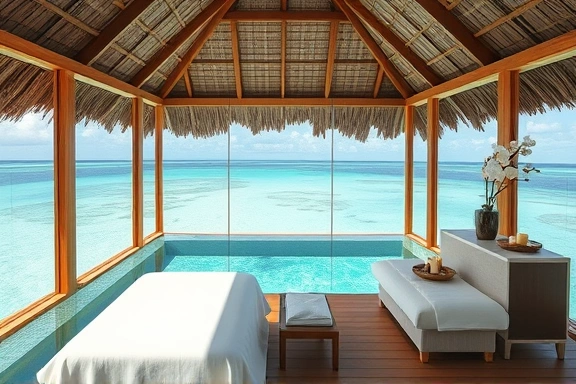 Luxury overwater spa treatment room with ocean views